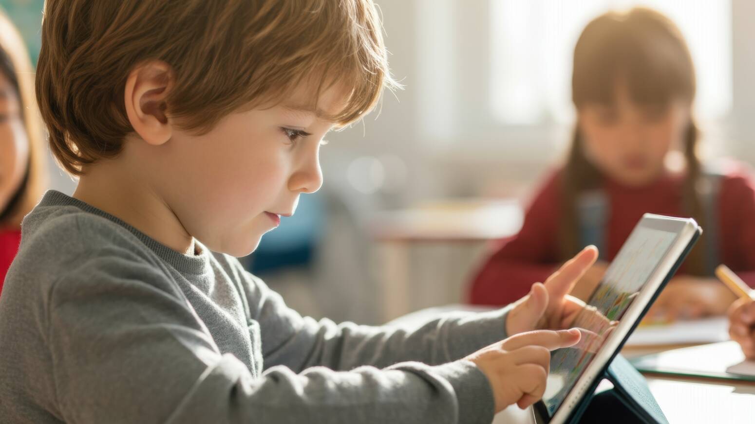 young boy using tablet