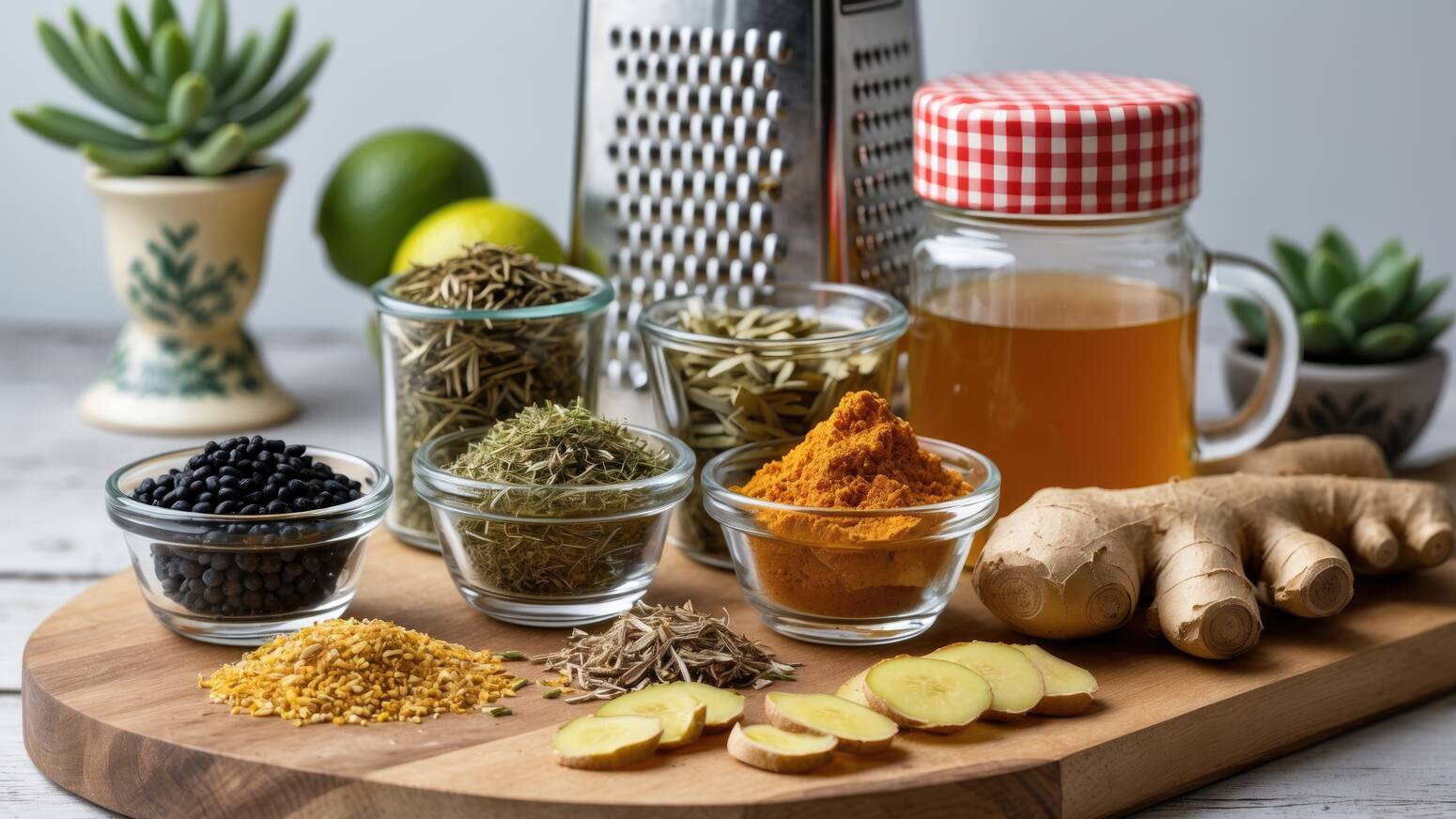 Tray of ginger honey and other spices
