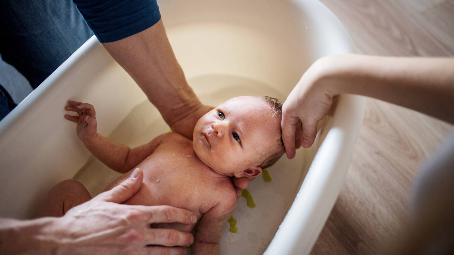 Newborn given bath