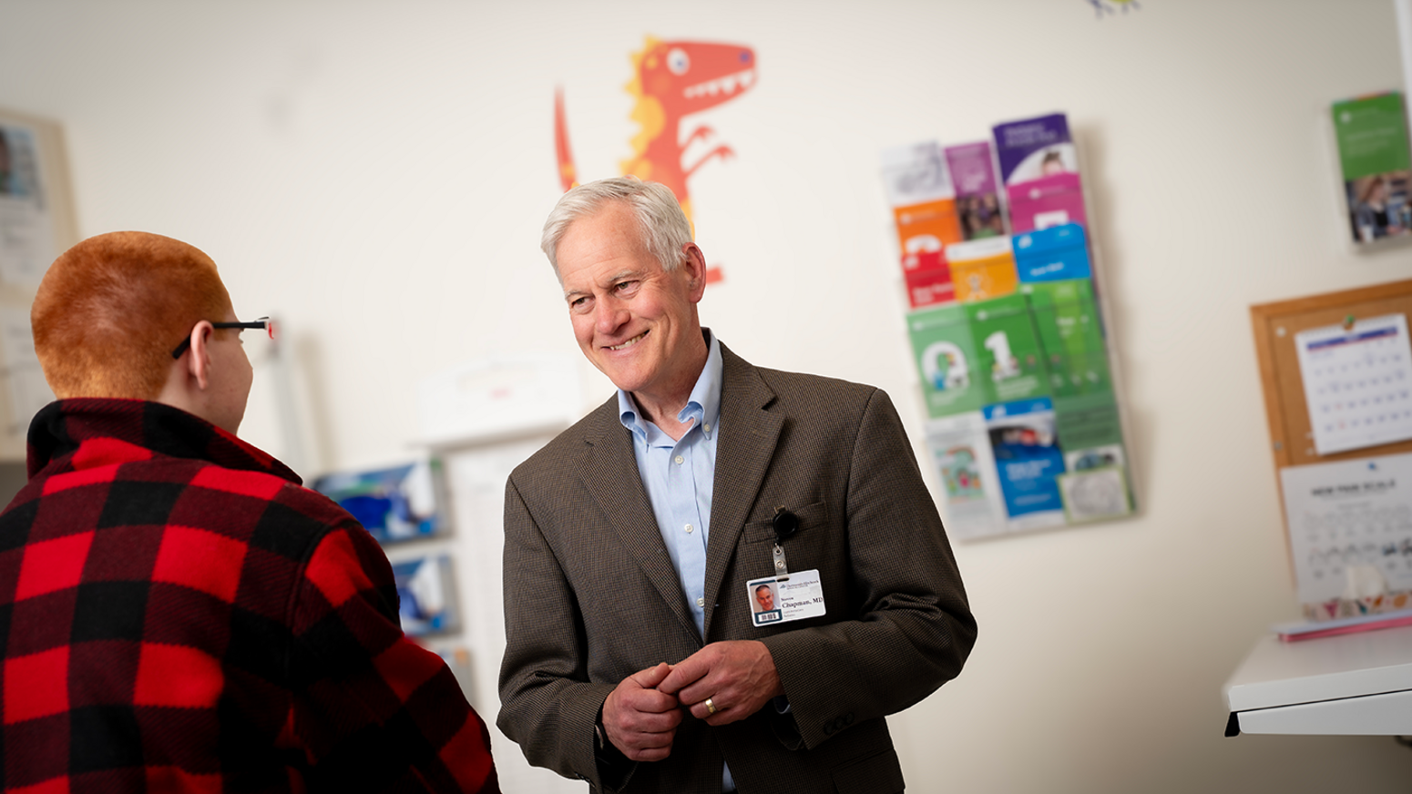 Pediatrician Stephen H. Chapman, MD, in conversation at his office at Dartmouth Health Children’s