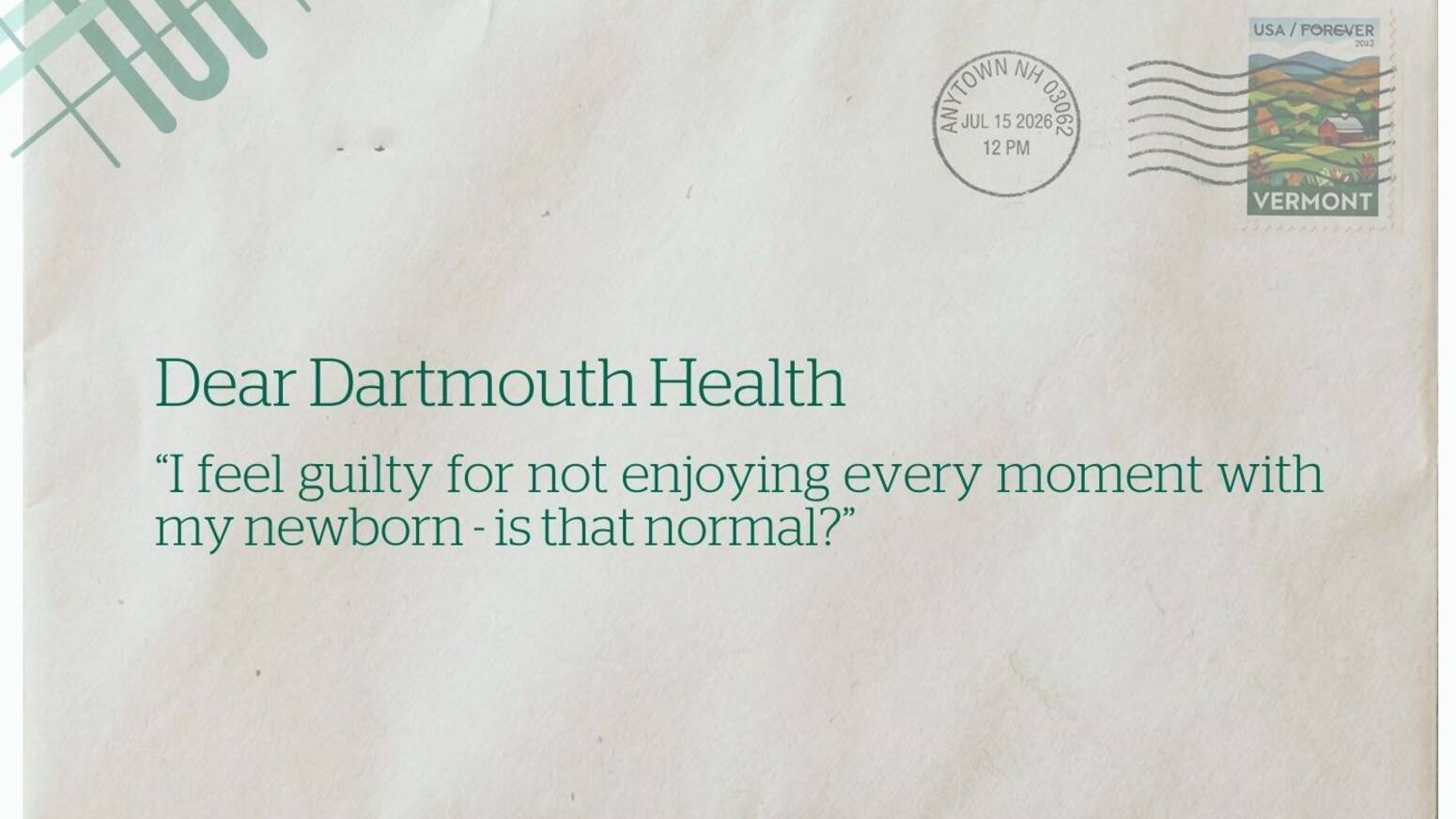 Addressed envelope with Dear Dartmouth and a question