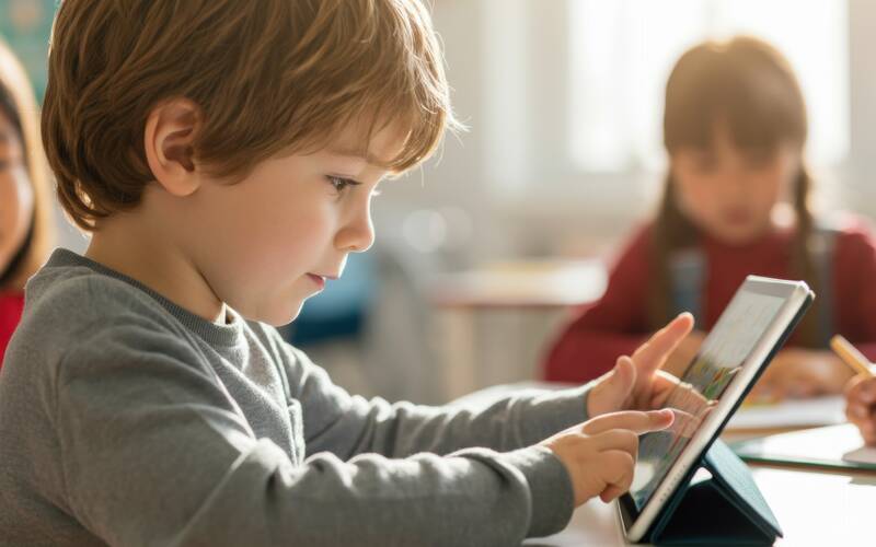 young boy using tablet