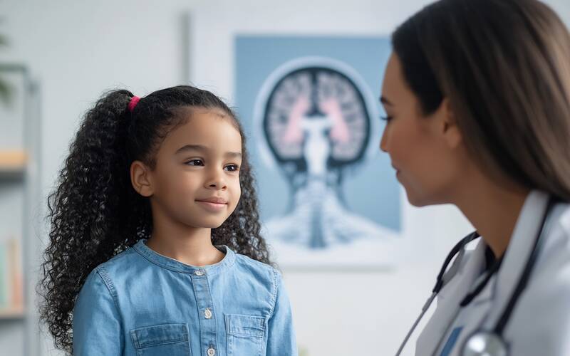 young girl speaking with female doctor
