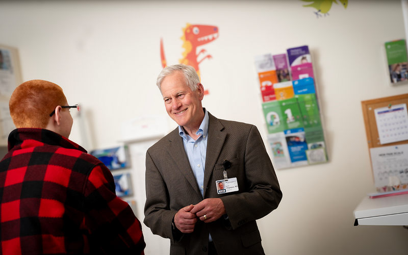 Pediatrician Stephen H. Chapman, MD, in conversation at his office at Dartmouth Health Children’s
