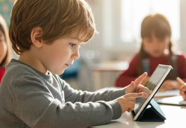 young boy using tablet