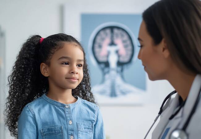 young girl speaking with female doctor